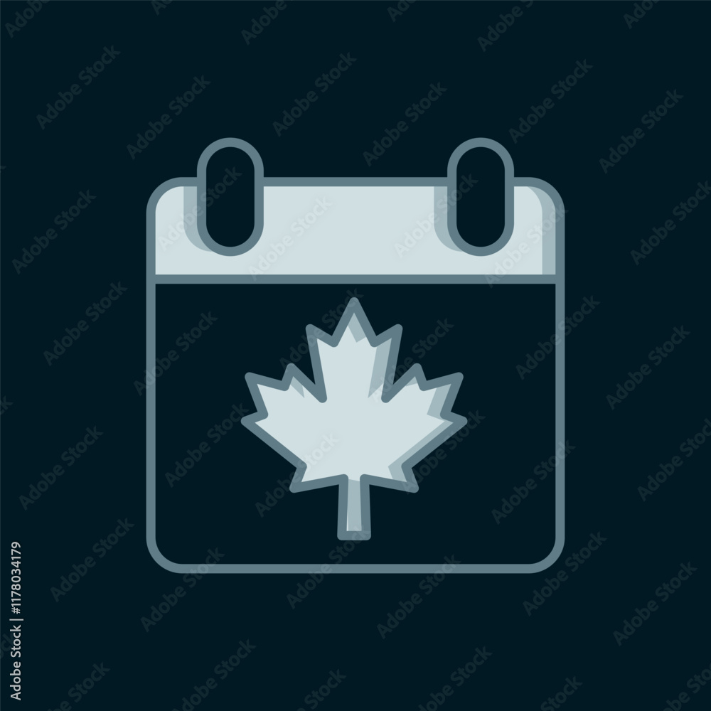 Line Canada day with maple leaf icon isolated on black background. 1-th of July Independence Day on the calendar with the Canada flag. Flat filled outline style with shadow. Vector Line Canada day with maple leaf icon isolated on black background. 1-th of July Independence Day on the calendar with the Canada flag. Flat filled outline style with shadow. Vector