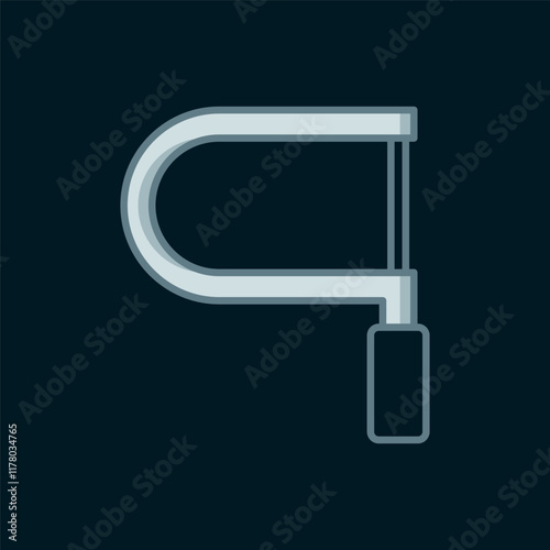Line Hacksaw icon isolated on black background. Metal saw for wood and metal. Flat filled outline style with shadow. Vector