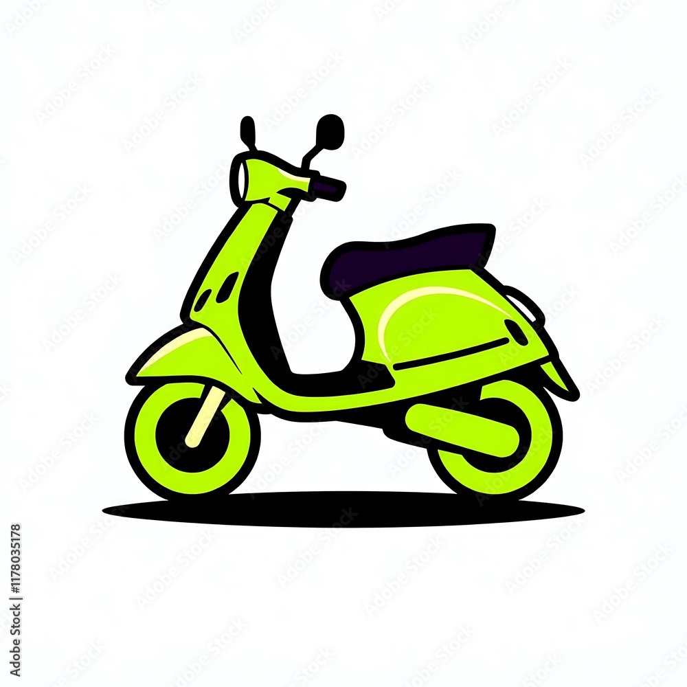 Obraz premium Lime Green Scooter Illustration: This whimsical and vibrant vector illustration features a lime green scooter with a black seat and a subtle shadow.