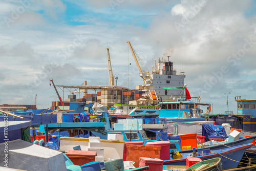  Industrial Port with Cargo Ships and Boats, Male, Maldives 