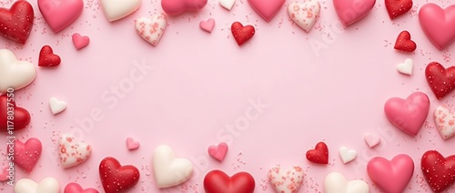 Romantic hearts on pink backdrop for valentine's day.