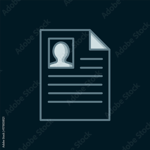 Line Resume icon isolated on black background. CV application. Searching professional staff. Analyzing personnel resume. Flat filled outline style with shadow. Vector