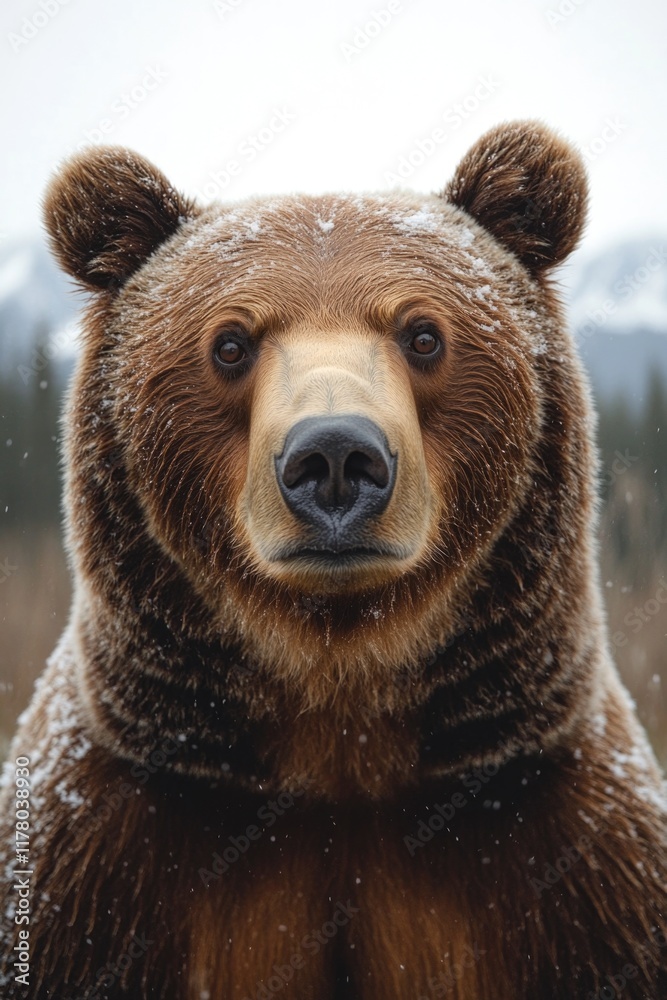 A large brown bear standing in the snow A large brown bear standing in the snow