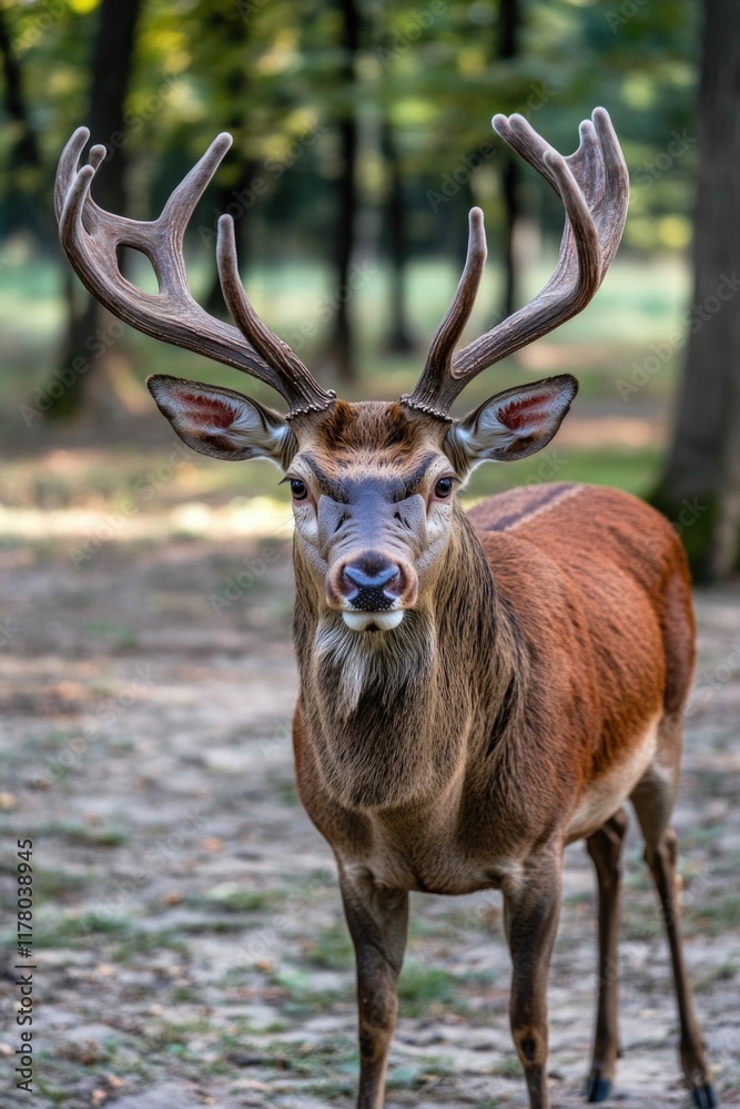 Obraz premium A deer's head with impressive antlers, ideal for wildlife or nature-themed designs