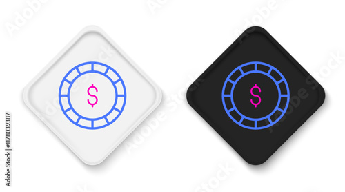 Line Casino chip with dollar symbol icon isolated on white background. Casino gambling. Colorful outline concept. Vector