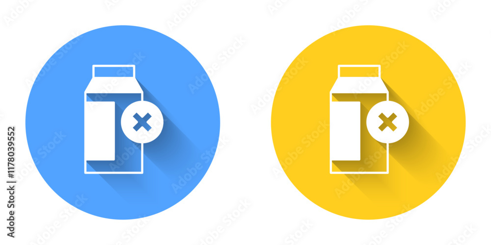 White Lactose intolerance icon isolated with long shadow background. Not allow milk. Allergy concept, lactose intolerance allergy warning sign. Circle button. Vector White Lactose intolerance icon isolated with long shadow background. Not allow milk. Allergy concept, lactose intolerance allergy warning sign. Circle button. Vector