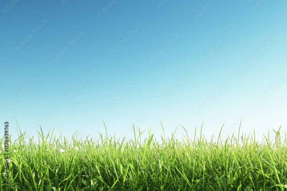 Green meadow under clear blue sky Green meadow under clear blue sky