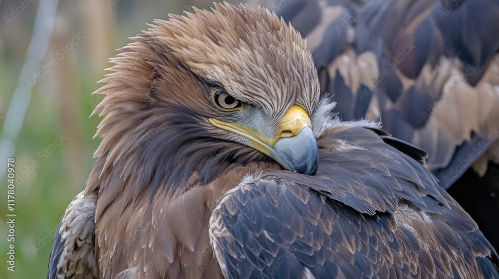 Obraz premium A detailed view of a bird of prey's face and feathers