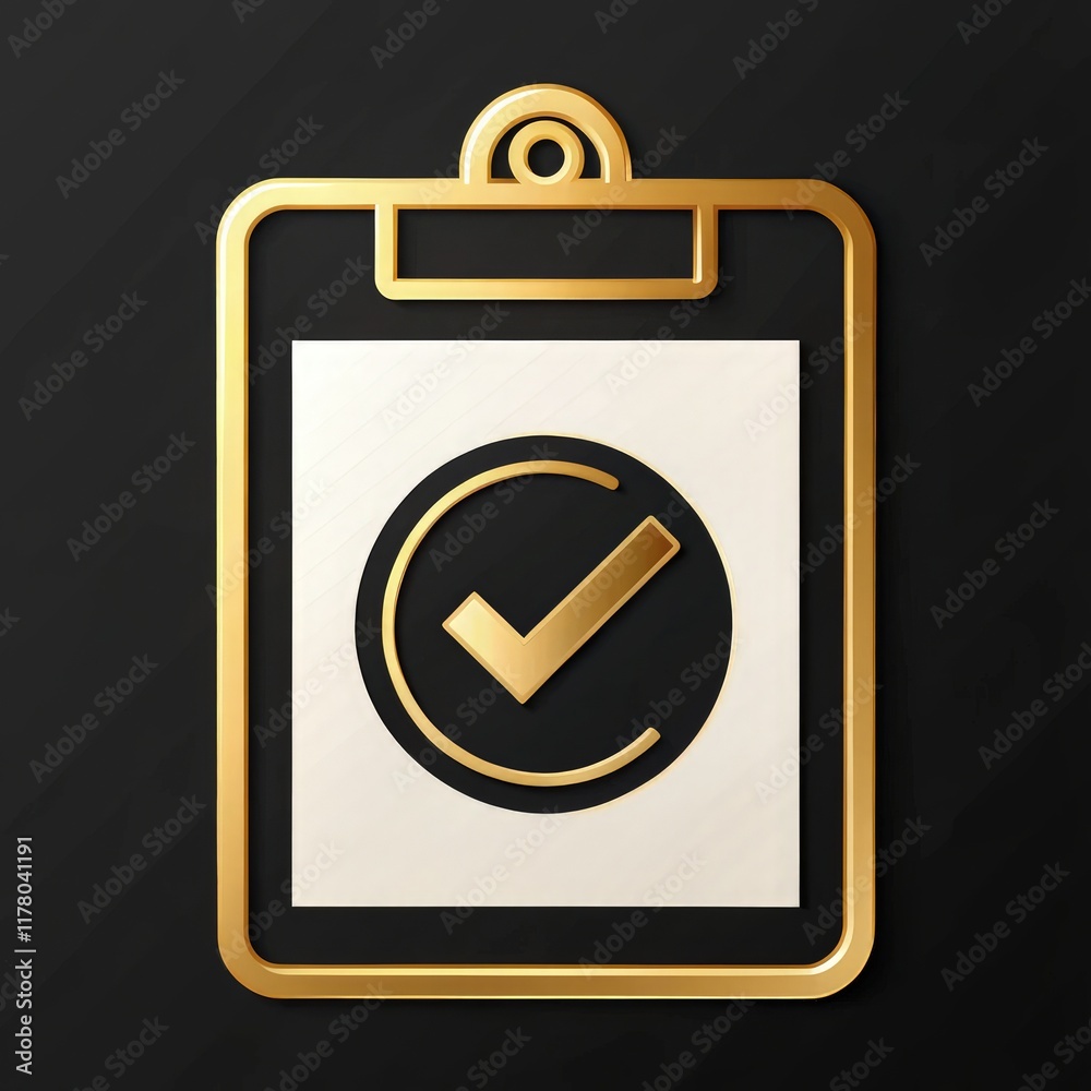 Clipboard With Checkmark Icon in Elegant Gold Outline. Generative AI Clipboard With Checkmark Icon in Elegant Gold Outline. Generative AI