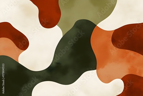 A dynamic background - smooth, blob shapes in warm earthy tones terracotta, olive green, cream. Modern organic design  photo