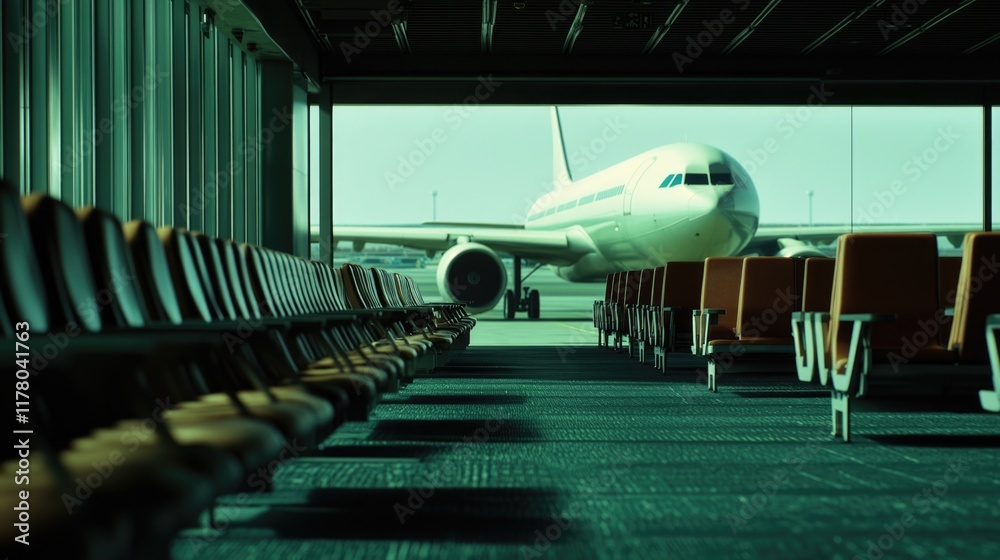Fototapeta premium Airplane at airport terminal, suitable for travel or transportation themes