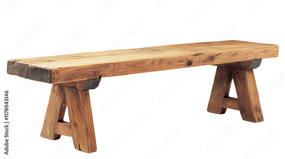 Rustic wooden bench, isolated on transparent background Rustic wooden bench, isolated on transparent background