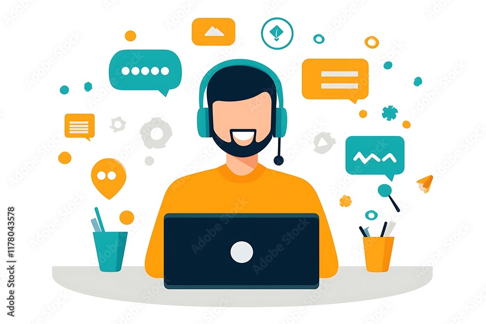 Remote worker using wireless headset Remote worker using wireless headset