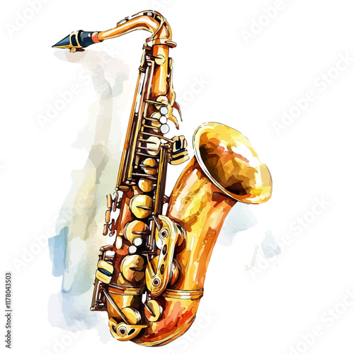 A watercolor drawing of a saxophone mouthpiece, isolated on a white background. Musical accessory vector.
