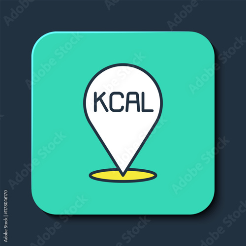 Filled outline Kcal icon isolated on isolated on blue background. Health food. Turquoise square button. Vector
