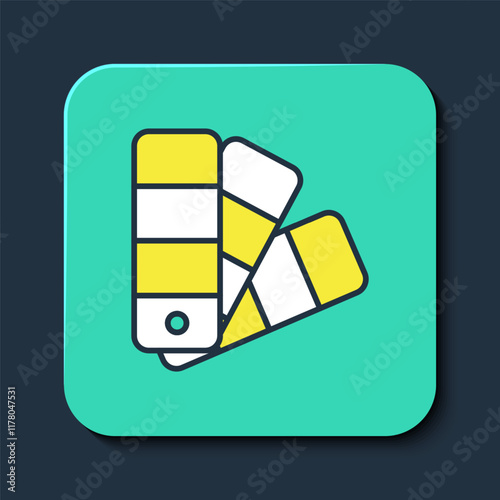 Filled outline Color palette guide icon isolated on blue background. Turquoise square button. Vector
