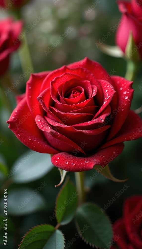 A stunning red rose with dew drops, symbolizing love and romance, perfect for Valentine’s Day celebrations and floral arrangements. A stunning red rose with dew drops, symbolizing love and romance, perfect for Valentine’s Day celebrations and floral arrangements.