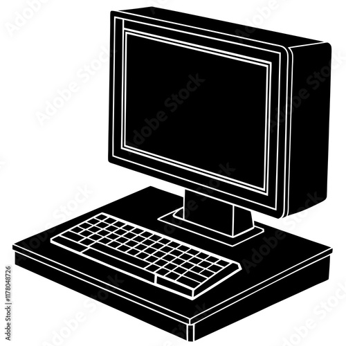 Minimalist Desktop Computer Silhouette