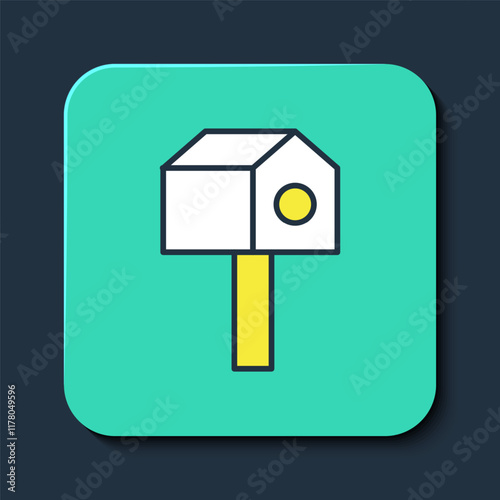 Filled outline Bird house icon isolated on blue background. Nesting box birdhouse, homemade building for birds. Turquoise square button. Vector