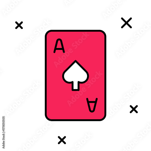 Filled outline Playing card with spades symbol icon isolated on white background. Casino gambling. Vector