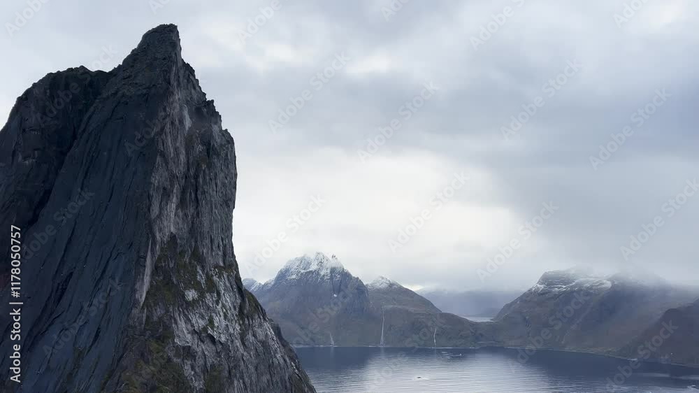 Clouds are passing over the majestic segla mountain on senja island in norway