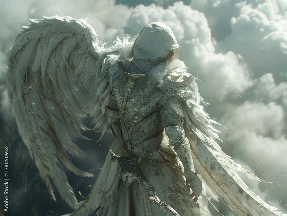 Fototapeta premium Angelic Figure Fantasy Wings Cloudscape 8K HD