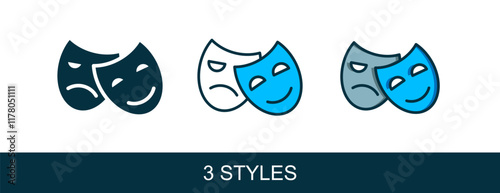 Filled outline Comedy and tragedy theatrical masks icon isolated on white background. Vector