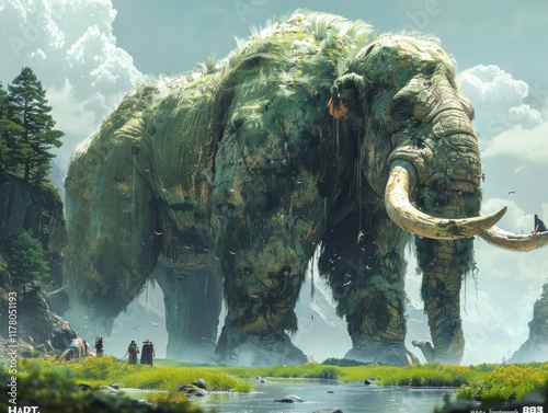 Majestic Stone Elephant Fantasy Landscape Nature Giant Creature 8K Artwork photo