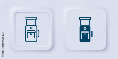 Filled and outline Electric coffee grinder icon isolated on grey background. Square button. Vector