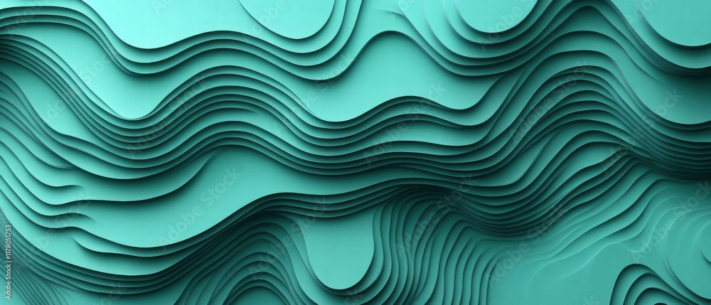 Dynamic layers of green create a retro-inspired design with flowing contours