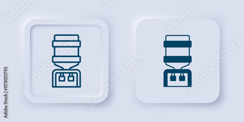 Filled and outline Water cooler for office and home icon isolated on grey background. Water dispenser. Bottle office, plastic and liquid. Square button. Vector