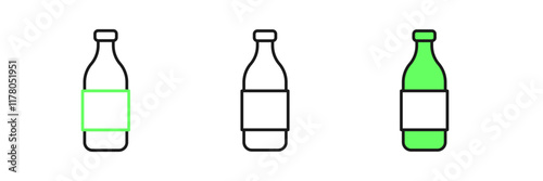 Set line Bottle of wine icon isolated on white background. Vector