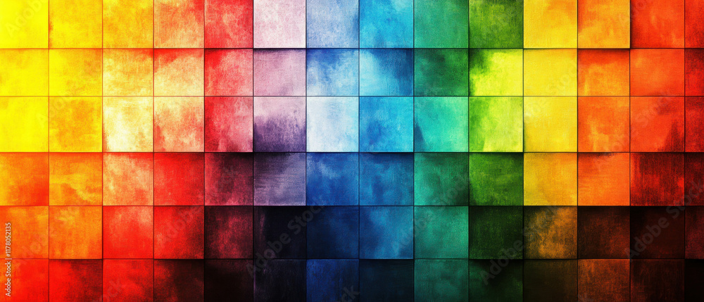 Vibrant pixel patterns showcasing a spectrum of warm colors against a clean backdrop Vibrant pixel patterns showcasing a spectrum of warm colors against a clean backdrop