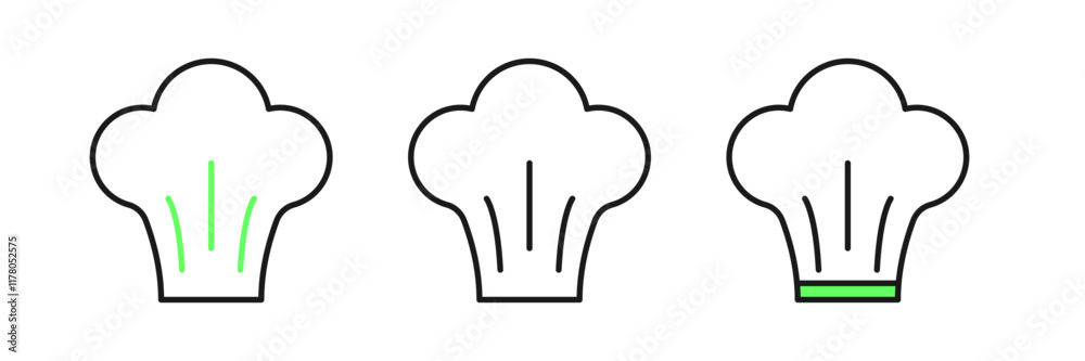 Set line Chef hat icon isolated on white background. Cooking symbol. Cooks hat. Vector Set line Chef hat icon isolated on white background. Cooking symbol. Cooks hat. Vector