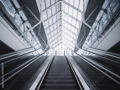Wallpaper Mural Modern Escalator in a Futuristic Glass Building Interior Torontodigital.ca