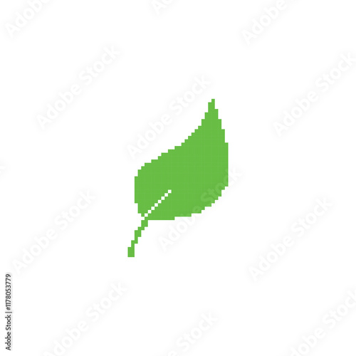 Pixelated green leaf icon simple design. Minimalist pixel art leaf vibrant green nature eco minimal plant icon photo