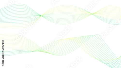 Vector curvy abstract line art wavy flowing dynamic tropical green white background in concept music or sound, wave, wind, information flow