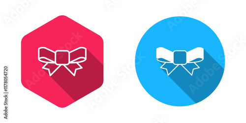 Filled and outline Gift bow icon isolated with long shadow background. Vector