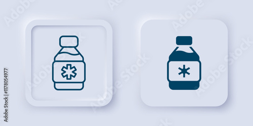 Filled and outline Bottle of medicine syrup icon isolated on grey background. Square button. Vector