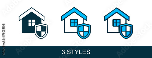 Filled outline House with shield icon isolated on white background. Insurance concept. Security, safety, protection, protect concept. Vector