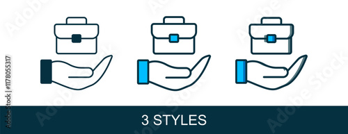 Filled outline Hand holding briefcase icon isolated on white background. Insurance concept. Security, safety, protection, protect concept. Vector