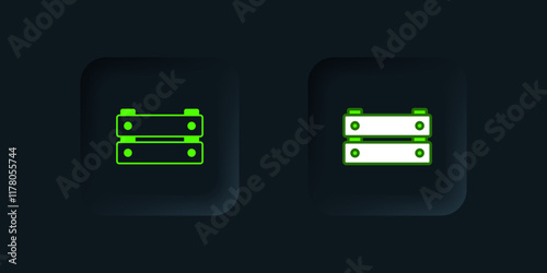 Green Wooden box icon isolated on black background. Grocery basket, storehouse crate. Empty wooden container for vegetables, products. Black square button. Vector