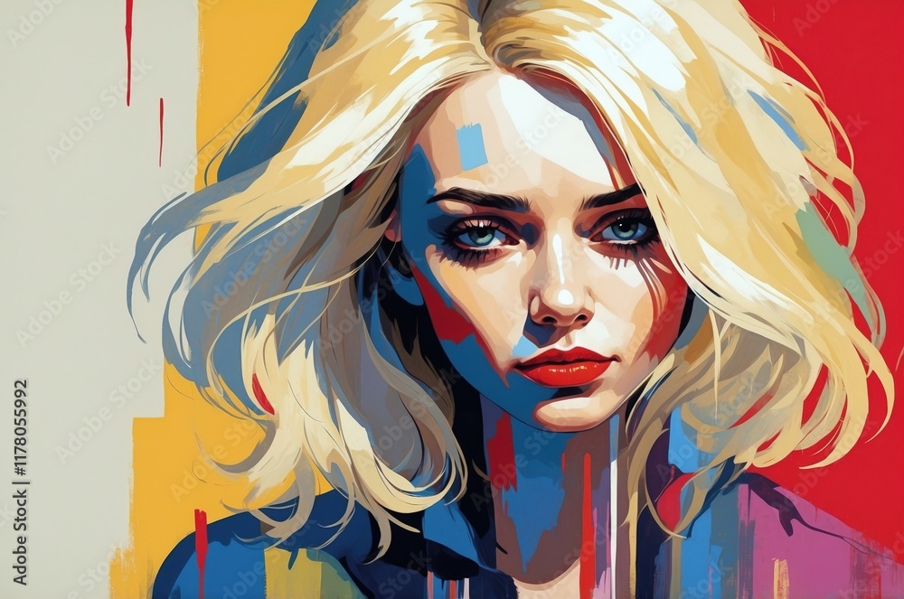 Obraz premium Abstract dramatic portrait painting of a sad, loneliness, depression woman face, emotion and mental health theme concept texture design illustration. 