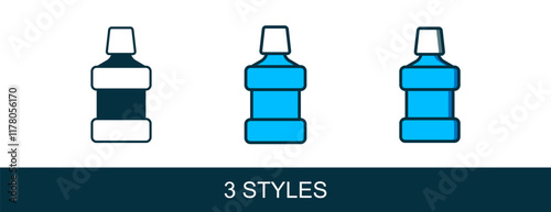 Filled outline Mouthwash plastic bottle icon isolated on white background. Liquid for rinsing mouth. Oralcare equipment. Vector