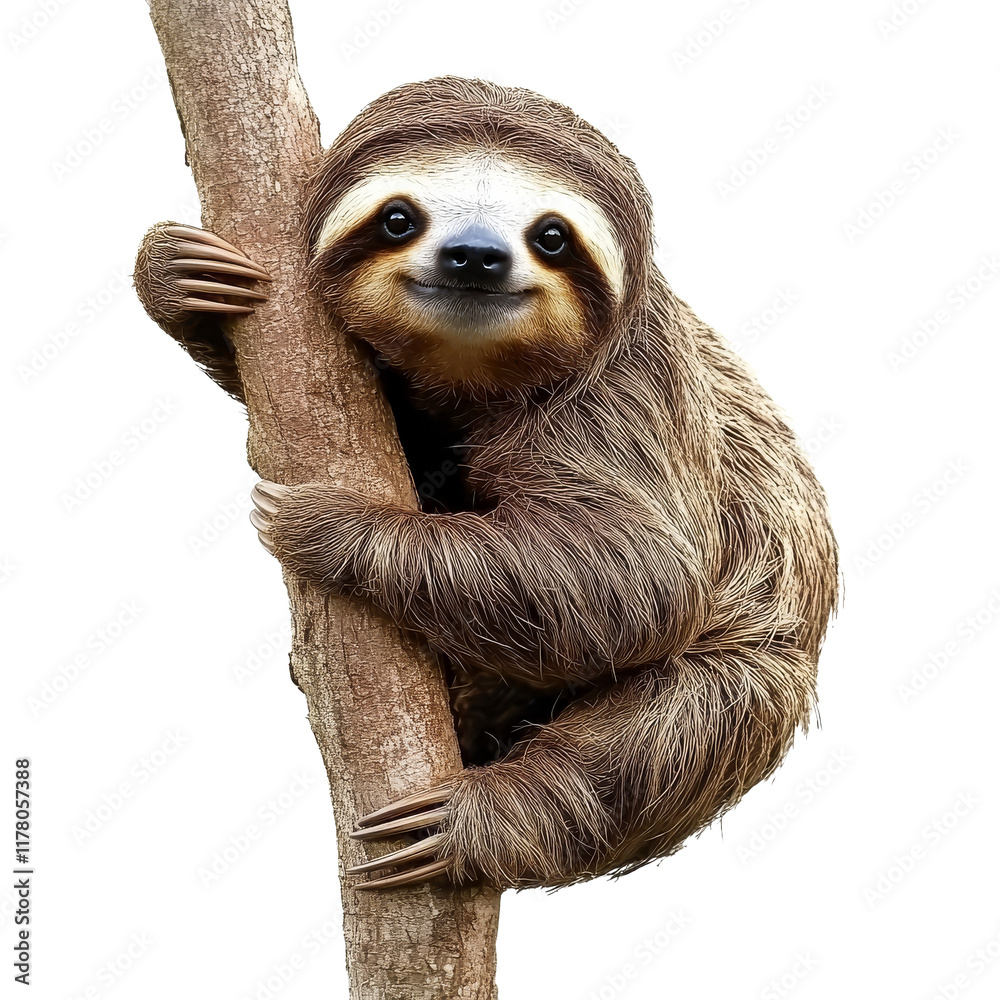 Fototapeta premium Sloth climbing a tree in a natural habitat