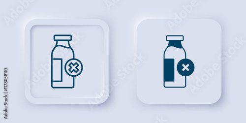 Filled and outline Lactose intolerance icon isolated on grey background. Not allow milk. Allergy concept, lactose intolerance allergy warning sign. Square button. Vector