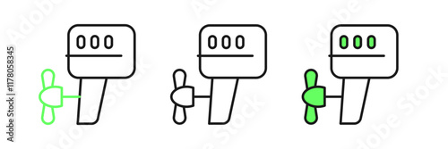 Set line Outboard boat motor icon isolated on white background. Boat engine. Vector