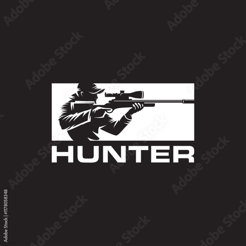 hunter logo holding rifle vector illustration design suitable for hunting club