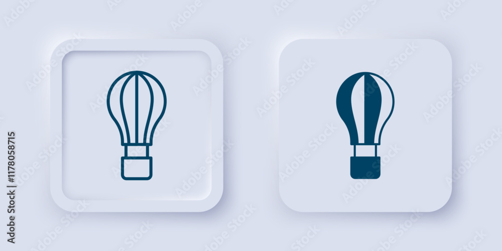 Filled and outline Hot air balloon icon isolated on grey background. Air transport for travel. Square button. Vector Filled and outline Hot air balloon icon isolated on grey background. Air transport for travel. Square button. Vector
