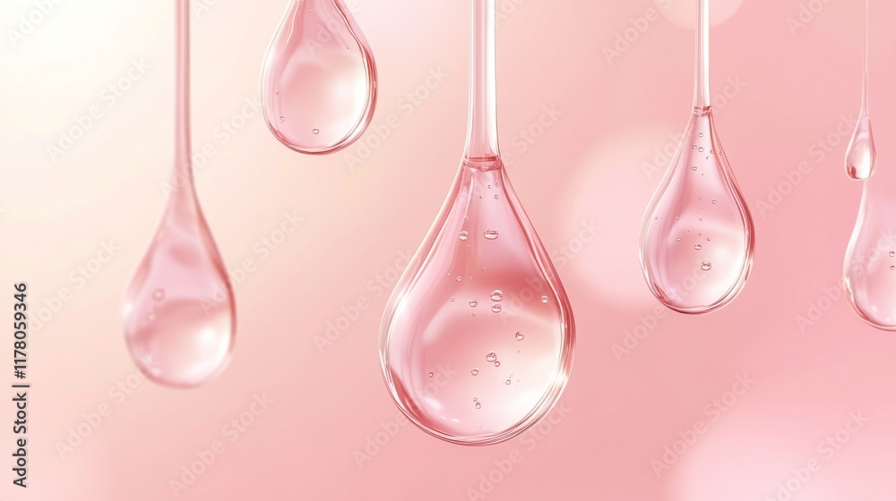 Abstract background with clear serum or gel drops with air bubbles. Closeup of pure skincare cosmetic product, transparent lotion droplets, vector realistic illustration Abstract background with clear serum or gel drops with air bubbles. Closeup of pure skincare cosmetic product, transparent lotion droplets, vector realistic illustration